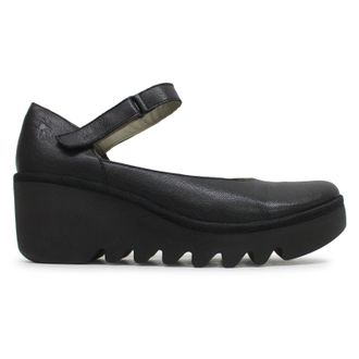 FLY London BAWO543FLY Mousse Leather Womens Wedge Sole Shoes - Black - Size:UK 8