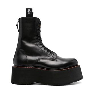 R13 Schoenen, Dames, Zwart, 36 EU, Leer, Stackboot Veterlaars
