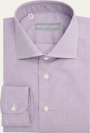 Bergdorf Goodman Mens Cotton Micro-Check Spread Collar Dress Shirt