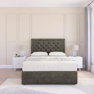 Sloomy Montana Dumfries Bed Set With 2 Drawers, Mattress & 26 Headboard in Dark Grey | Size: Super King