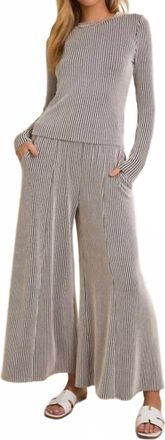 Gilli Striped Wide Leg Pant Set In Brown And White Striped