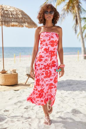 Lascana Midikleid LASCANA, Damen, Gr. 38, N-Gr, rosa (pink rot floral), Jersey, Obermaterial: 100% Viskose, gebl&uuml;mt, figurbetont ca. Mitte Wade, Kleider Midik