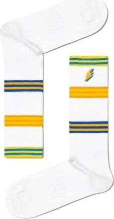 Happy Socks Ondergoed, Dames, Wit, ONE Size, Katoen, Gestreepte Crew Sokken met Bliksem