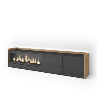 Skraut Home Skraut Home - Mueble Tv, Televisi&oacute;n, Muebles De Sal&oacute;n, Almacenaje, 212x35x50cm, Para Tv Hasta 80, Chimenea El&eacute;ctrica Xxl, Led, Estilo Moderno, Negro Y
