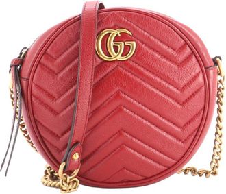 Gucci Burgundy Matelasse Leather Gg Marmont Round Shoulder Bag Mini (Authentic Pre-Loved)