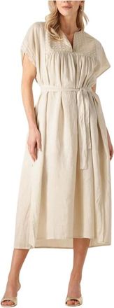 Greek Archaic Kori Kleedjes, Dames, Beige, S, Linnen, Beige Maxi Jurk