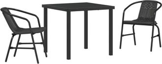 vidaXL Garden Dining Set 3 pcs Black Poly rattan vidaXL