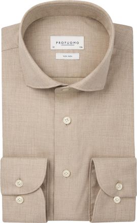 Profuomo overhemd beige strijkvrij katoen