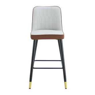 STILVORA Lote De 2 Taburetes De Bar Con Respaldo Y Reposapi&eacute;s, Para Isla De Cocina, Metal Y Piel Sint&eacute;tica, Marr&oacute;n Y Negro