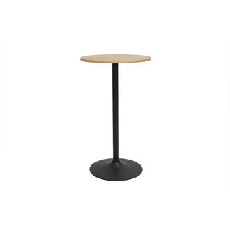 Miliboo Mesa Alta De Dise&ntilde;o Redonda De Madera Clara De Roble Y Metal Negro D60 Cm Calista