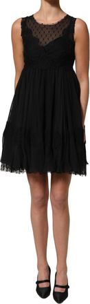 Dolce & Gabbana Womens Black Lace Trim Sleeveless A-Line Mini Dress Silk Cotton Nylon
