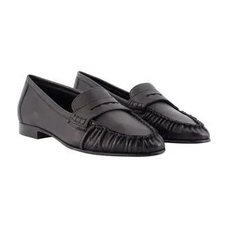 Aeyde Womens Aldous Loafers - Aeyde Leather Black Calfskin Shoes Flat-Shoes