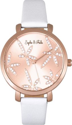 Sophie & Freda Sophie & Freda Key West Leather-Band Watch w/Swarovski Crystals in Rose Gold/white at Nordstrom