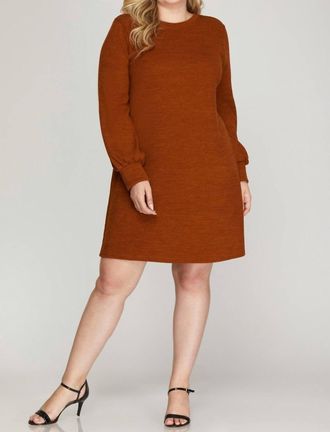 She + Sky Long Sleeve Knit Dress - Plus In Rust