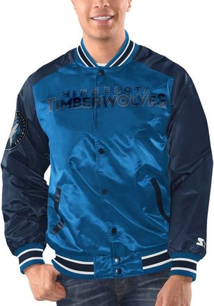 Starter Mens Starter Blue/Navy Minnesota Timberwolves Renegade Satin Full-Snap Varsity Jacket at Nordstrom, Size Xx-Large