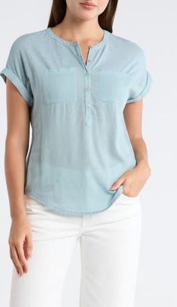 Lucky Brand Mixed Media Short Sleeve Cotton Henley Top in Arona at Nordstrom Rack, Size X-Large