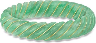 Ross-Simons Carved Green Jade Bangle Bracelet With 14kt Yellow Gold