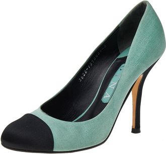 Gina Green/black Satin Cap Toe Pumps