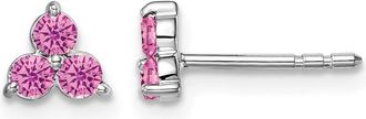 Diamond2Deal 14k White Gold 3-stone Created Pink Sapphire Triangle Stud Earrings