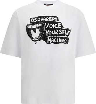 Dsquared2 Mens Graphic Print Relaxed Fit Tee - White Cotton - Size X-Large
