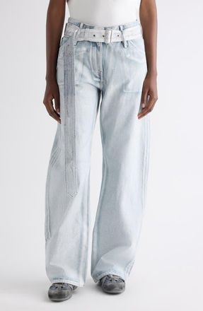 Acne Studios Belted Wide Leg Jeans in Blue/White at Nordstrom, Size 10 Us