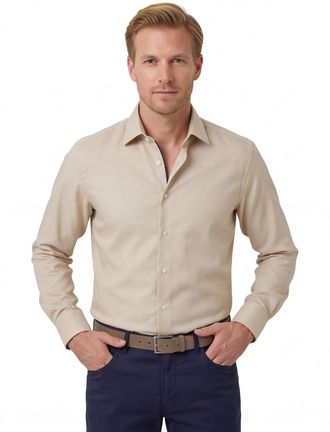 Eterna Beige katoenen overhemd Eterna Modern Fit strijkvrij