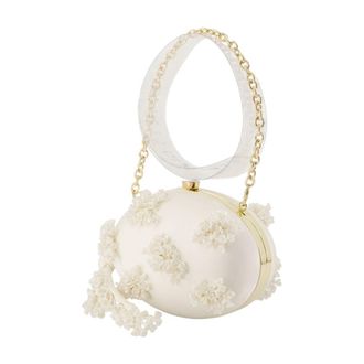 Self Portrait Floral Beaded Oval Clutch - White