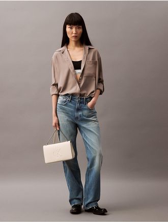 Calvin Klein Jeans Calvin Klein Womens Viscose Blend Relaxed Button-Down Shirt - Grey - XS