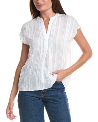 Vince Drapey Stripe Band Collar Popover