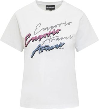 Emporio Armani Logo Print T-Shirt - Dames - T-shirts - Wit - S - Katoen - Tops