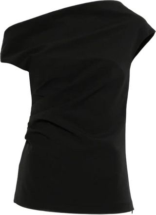 P.A.R.O.S.H. Asymmetric Ruched Crepe Blouse - Dames - Tops zonder mouwen - Zwart - L - Tops