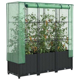 Berkfield Home Raised Bed with Greenhouse Cover Rattan Look 120x40x138 cm in Black | Size: 120 x 40 x 138 cm