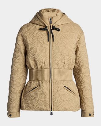 Moncler Etaules Leaf Embroidered Hooded Short Down Jacket