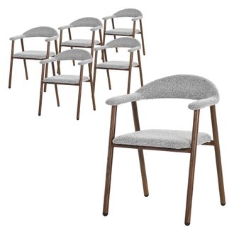 ML Design Ml-design Juego 6 Sillas De Comedor Con Reposabrazos, Asientos De Cocina Y Sal&oacute;n Con Respaldo, Tapizado Tejido Gris Y Estructura De Acero Con Aspecto 