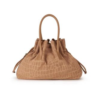 Elisabetta Franchi Tassen, Dames, Beige, ONE Size, Su&egrave;de, Krokodillenprint Su&egrave;de Tas
