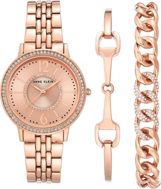 Anne Klein Quartz Crystal Ladies Watch and Bracelet Set AK/3838RGST