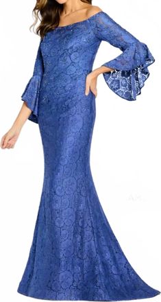 Cameron Blake Laced Bodice Formal Mother Of The Bride Gown In Sapphire