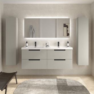 Cygnus Bath Mueble De Ba&ntilde;o Leni 140cm Gris Mate 4 Cajones Lavabo Toscana 2 Pozas Carga Mineral