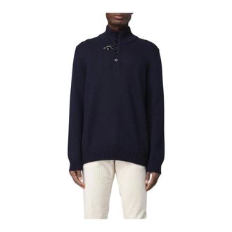 Fay Turtlenecks, male, Blue, Size: 3XL Mock Neck Knit Sweater