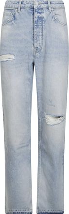 Represent Light Blue Heaton Denim Distressed Straight-Leg Jeans