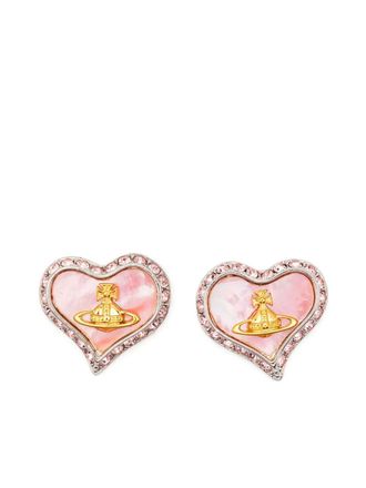 Vivienne Westwood orb heart earrings - women - Brass/Crystal/Mother of Pearl - One Size - Silver