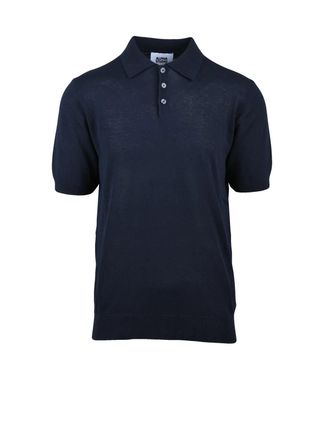 Alpha Studio Midnight Blue Cotton Knit Polo Shirt
