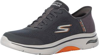 Skechers Mens Wide, Hands-Free Slip-ins GO Walk Arch FIT 2.0 Simplicity 2 Sneaker, Charcoal and Orange Textile/Synthetic, 11.5 UK