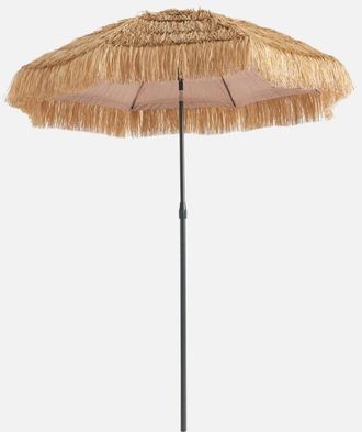 Sweeek Parasol Ex&oacute;tico Recto De Acero, Imitaci&oacute;n Madera Y Paja