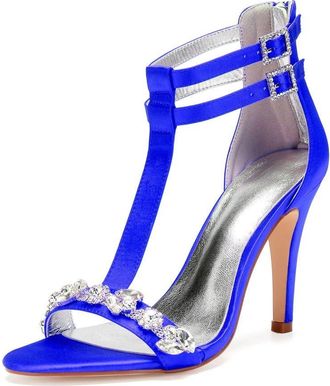 Generic Wedding Shoes High Heels Women Bridal Stiletto Heels Open Toe Heeled Sandals for Dressy Wedding Party 10.5Cm,Blue,3 UK