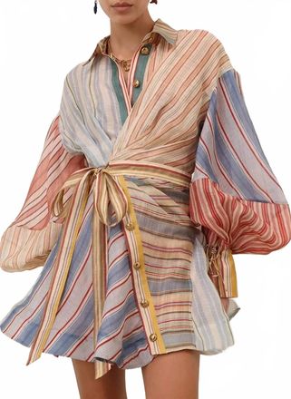 Zimmermann Rebellion Striped Mini Dress In Spliced Stripes