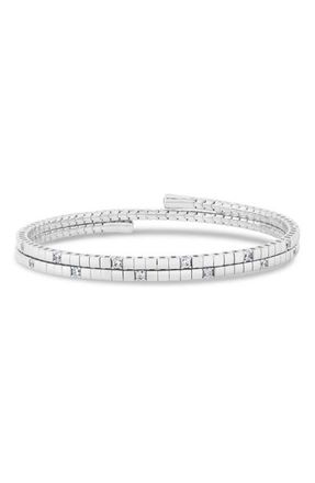 Crislu Pure Flex Three Row Cubic Zirconia Bracelet in Pure Platinum /Clear Stone at Nordstrom, Size 7