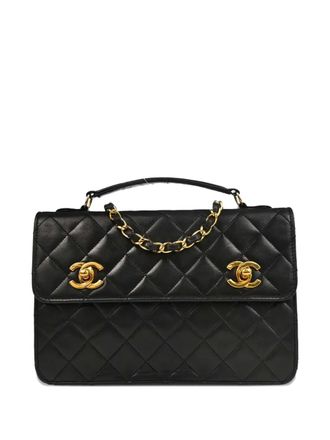 Chanel 1989-1991 quilted two-way chain tote bag - women - Lambskin - One Size - Black