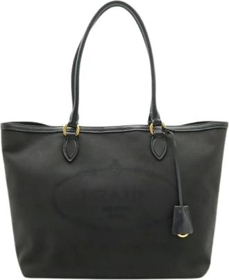 Prada Pre-owned Tote Bags, female, Black, Size: ONE SIZE Pre-owned Logo Jacquard Tote Bag