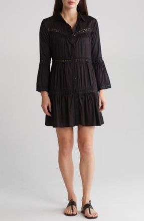 Boho Me Lace Stripe Bell Sleeve Dress in Black at Nordstrom Rack, Size Medium